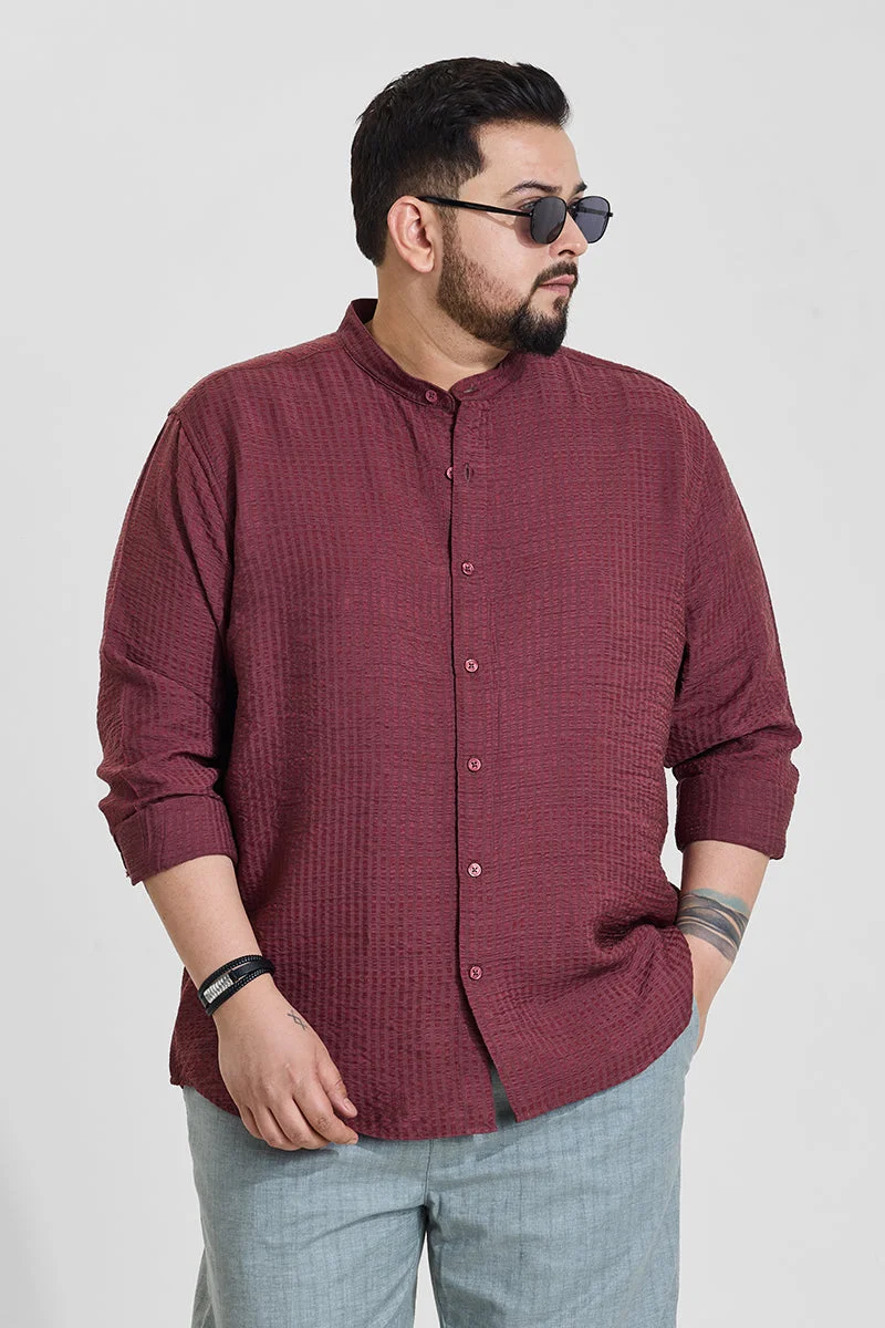 Snitch Maroon Maroon Textured Regular Fit Plus Size Shirt for Men | Best Price UAE